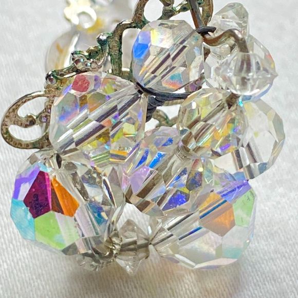 Clip On Stud Earrings Clear AB Faceted Ball Beads In Wired Clusters - Picture 6 of 10